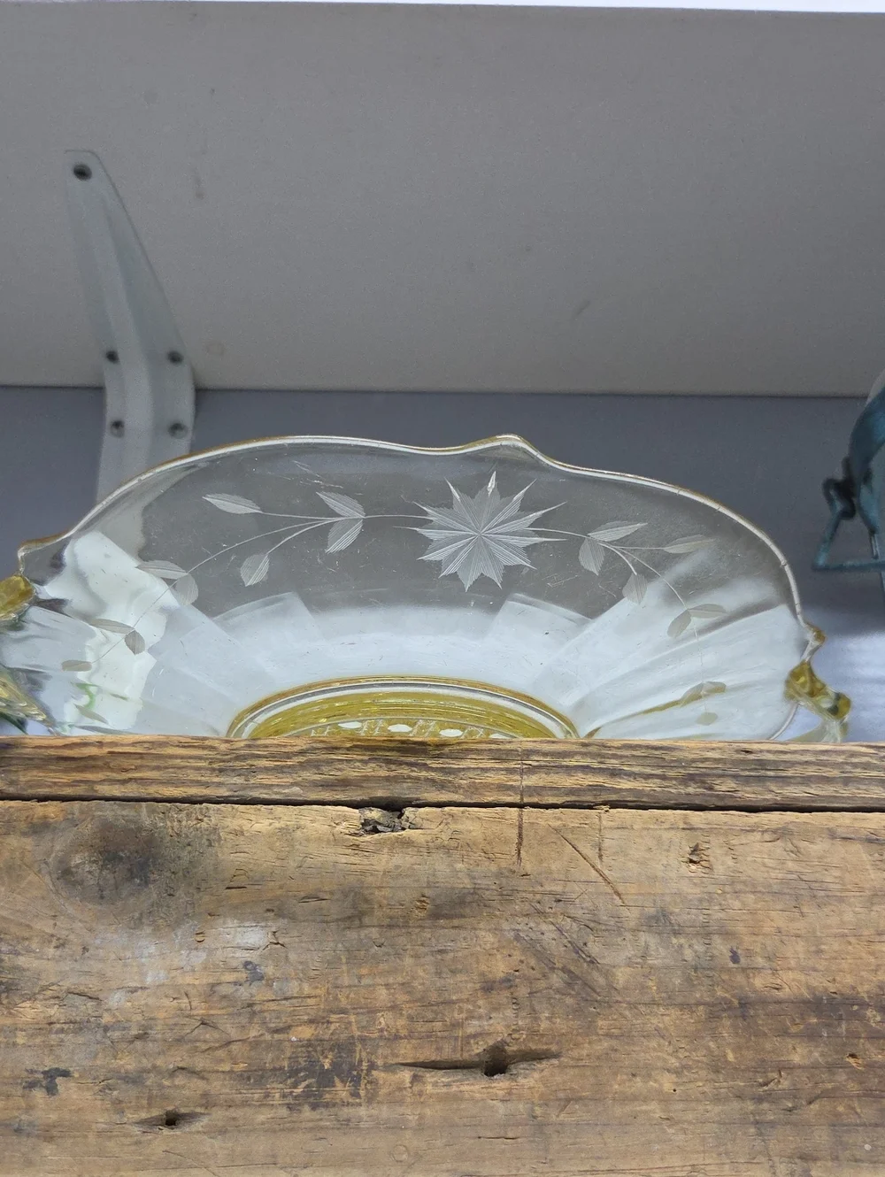 Vintage Lancaster Glass Yellow Depression Glass Handled Dish